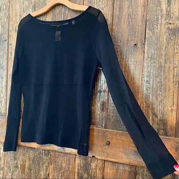 Max Studio Sz M NWT Black Sexy Silk Sheer Long Sleeves Elegant Date Night Top - Picture 4 of 8